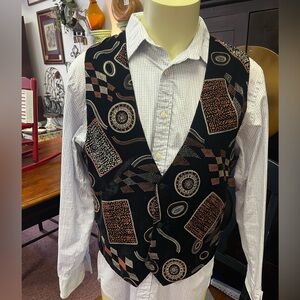 Black Velvet with Metallic Geometric Pattern Vest by Attitudes Size L